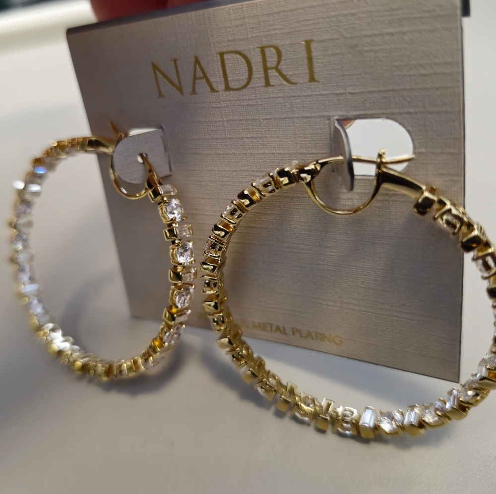 Nadri Gold Hoop Earrings with Silver Accents